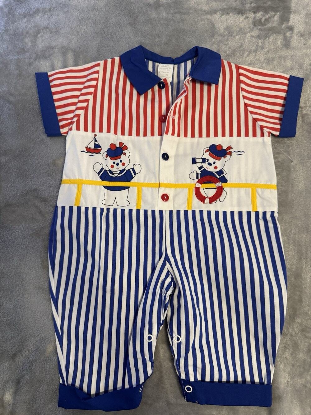 Vintage Baby Romper 6 Months NEW Red White Blue Clown Sailor One Piece Patriotic